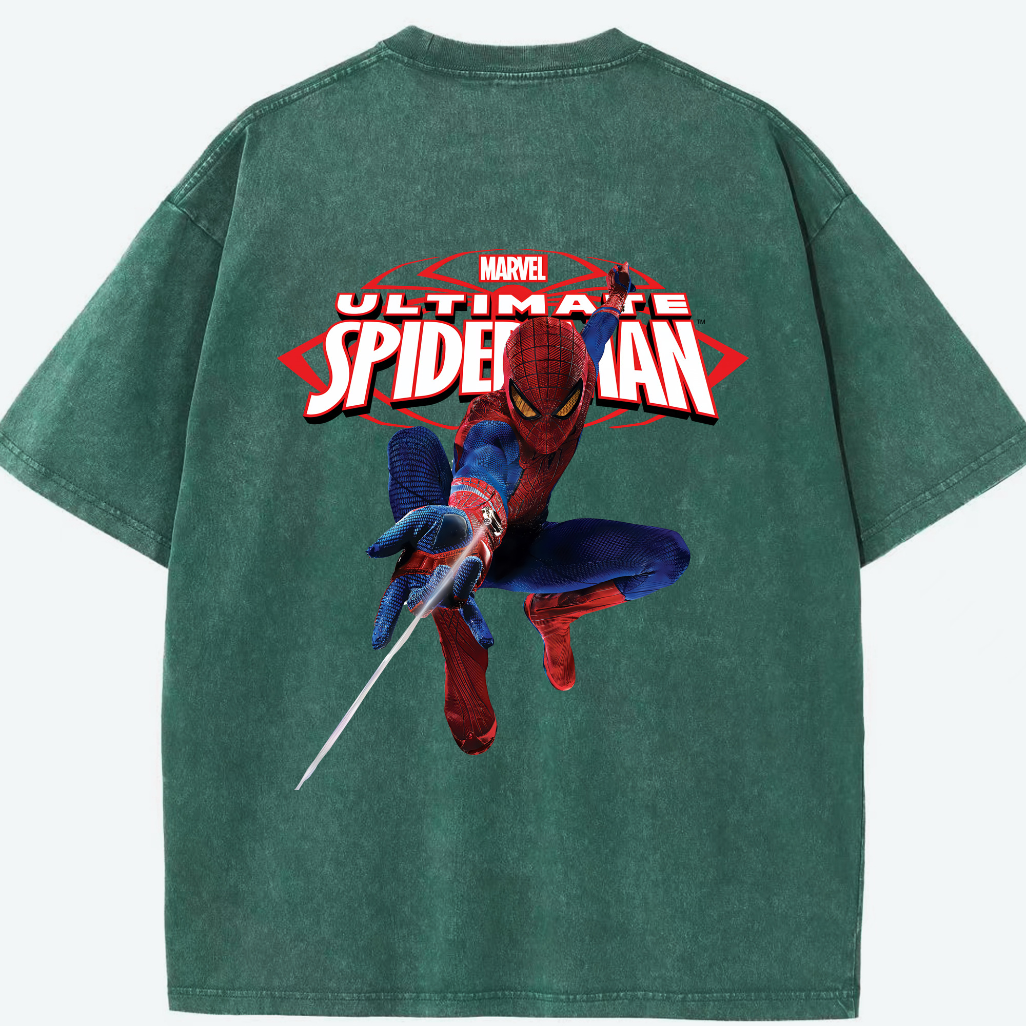 （画像用） Spider Man スパイダーマン 綿100% ヴィンテージ風 半袖Tシャツ（背面プリント）